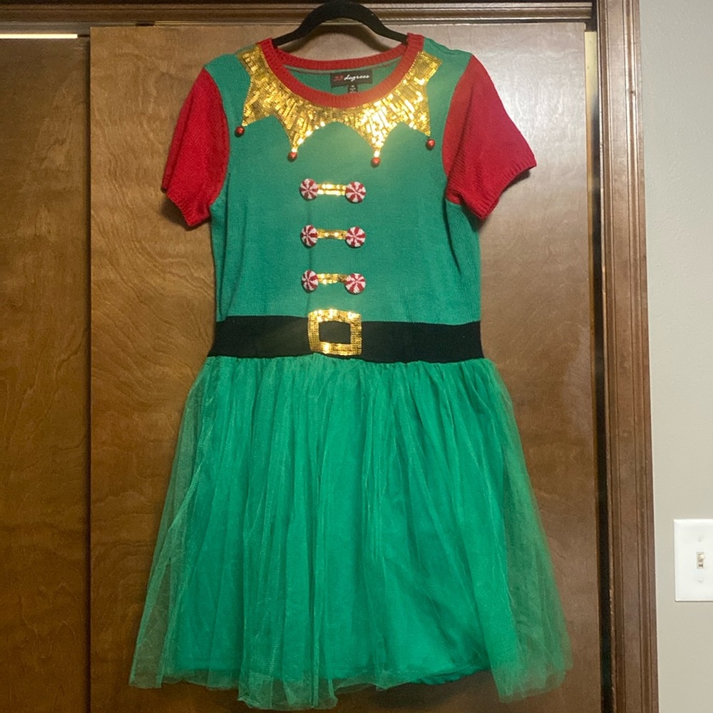 Ugly Christmas Sweater Elf Dress Size Medium